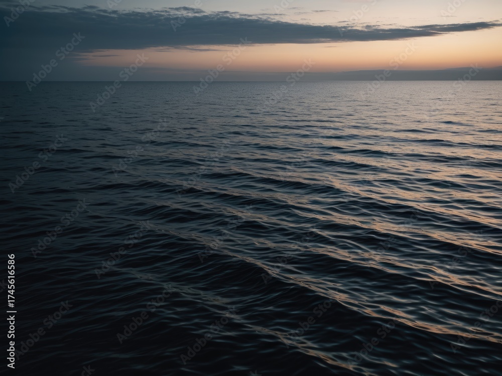 Obraz premium Peaceful ocean at dusk with subtle waves and soft sky color