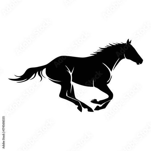 Black silhouette of a horse running at full speed with motion trails, a dynamic equestrian sport vector icon concept