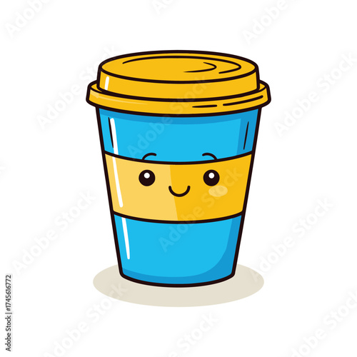 Cute Blue Coffee Cup with Yellow Lid