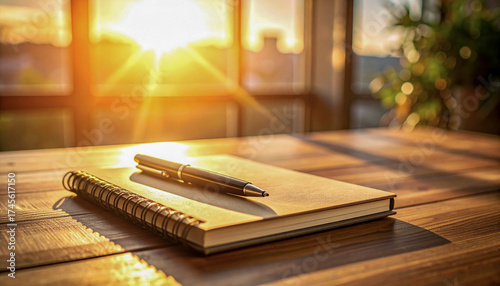 Plain notebook and pen on warm desk for planning visuals