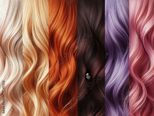 Discover your dream look with a vibrant spectrum of stunning, wavy hair color swatches showcasing blonde, red, brunette, purple, and pink shades for ultimate style inspiration.
