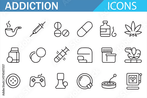 Addiction and Recovery Icons Set for Behavioral Health and Wellness