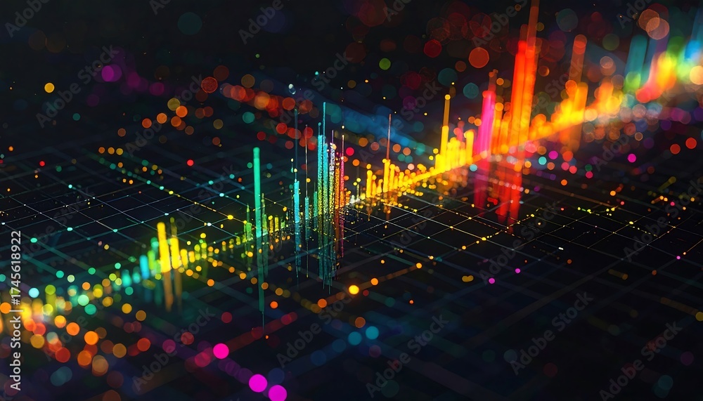 Fototapeta premium Abstract Colorful Data Visualization with Digital Sound Wave Bars