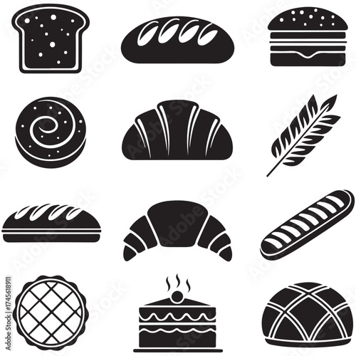 Bread and Bakery Food Icons Silhouettes ? Black and White Minimalist Vector Set (1).eps