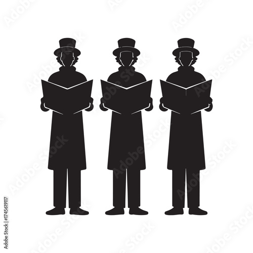 Christmas Carolers Singing silhouette vector art black color design and solid white background (1).eps