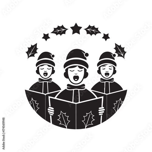 Christmas Carolers Singing silhouette vector art black color design and solid white background (2).eps