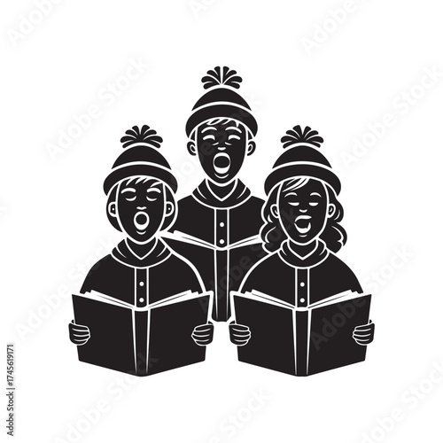 Christmas Carolers Singing silhouette vector art black color design and solid white background (3).eps