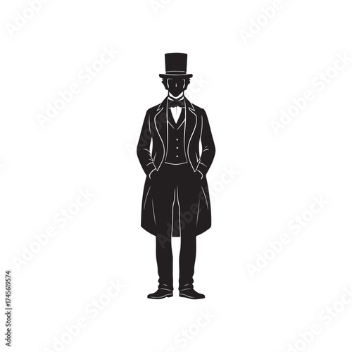 Gentleman in Top Hat (19th Century) silhouette vector black color white background (1).eps