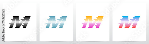 Horizontal Lines Stripes Random Stack Parallel Letter Initial Logo Design M