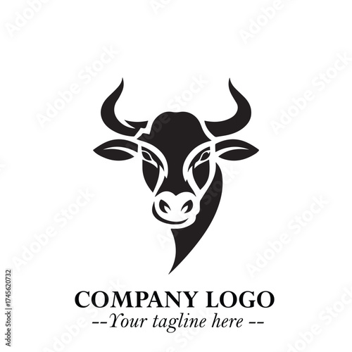 Head of Cow Symbol Black and White Illustration in Minimalist Modern Vector Design for Branding