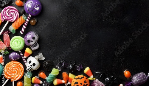 Colorful Halloween Candy Border on Black Background