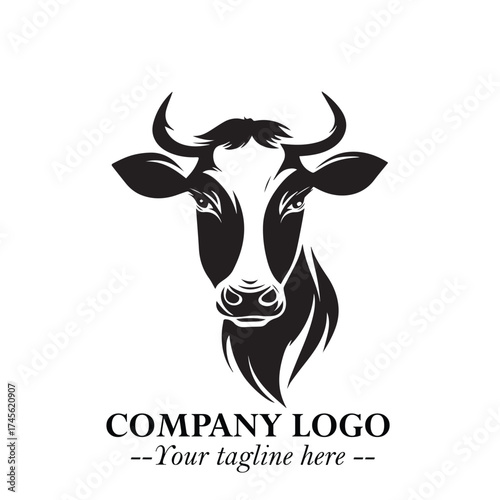 Head of Cow Symbol Black and White Illustration in Minimalist Modern Vector Design for Branding