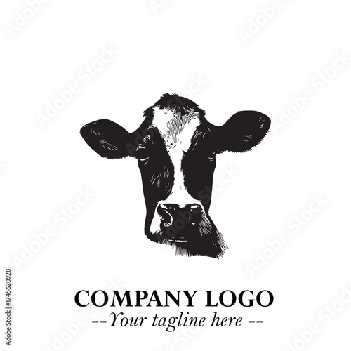 Head of Cow Symbol Black and White Illustration in Minimalist Modern Vector Design for Branding