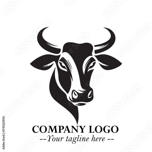 Head of Cow Symbol Black and White Illustration in Minimalist Modern Vector Design for Branding