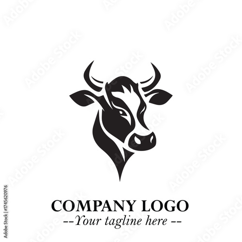 Head of Cow Symbol Black and White Illustration in Minimalist Modern Vector Design for Branding