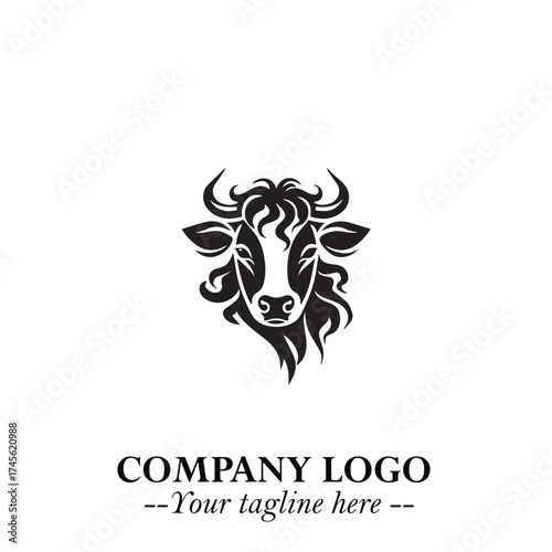 Head of Cow Symbol Black and White Illustration in Minimalist Modern Vector Design for Branding