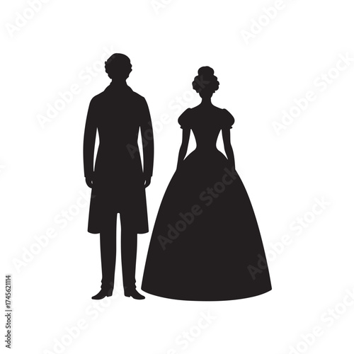 Victorian Couple silhouette vector black color white?background (3).eps