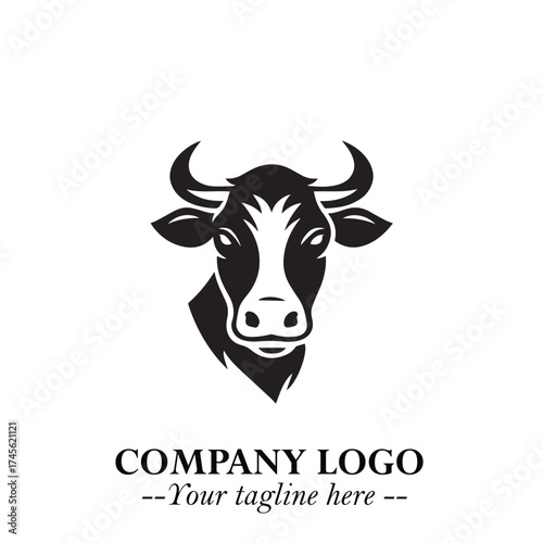 Head of Cow Symbol Black and White Illustration in Minimalist Modern Vector Design for Branding