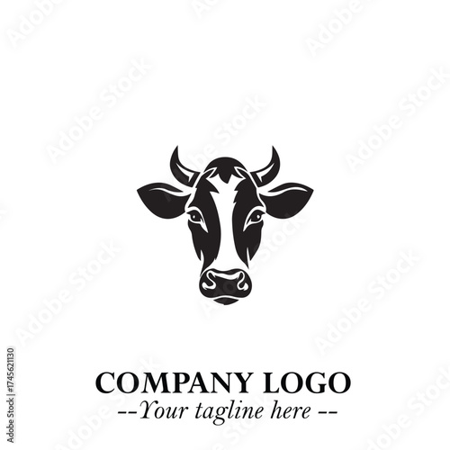 Head of Cow Symbol Black and White Illustration in Minimalist Modern Vector Design for Branding