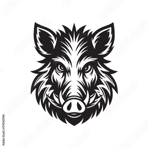 Wild boar head silhouette vector art black color design and solid white background (3).eps