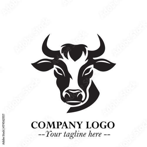 Head of Cow Symbol Black and White Illustration in Minimalist Modern Vector Design for Branding