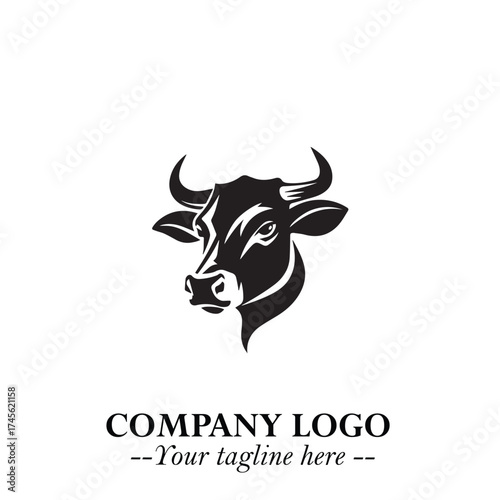 Head of Cow Symbol Black and White Illustration in Minimalist Modern Vector Design for Branding