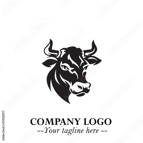 Head of Cow Symbol Black and White Illustration in Minimalist Modern Vector Design for Branding
