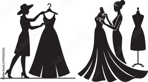 Fashion Designer Creating Elegant Evening Gowns Silhouette