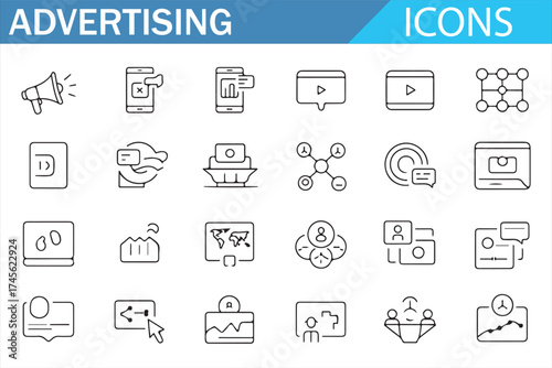 Advertising Campaign and Marketing Icons for Analytics, Strategy, and Promotion