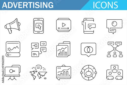 Advertising and Marketing Icons for Social Media, Ads, and Content Strategy