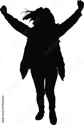 Silhouette of a Person Jumping with Arms Raised in Celebration