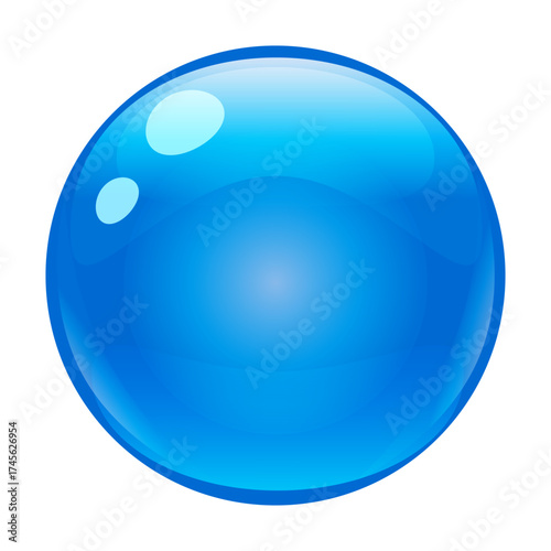 Glass ball sphere blue shiny glass, glossy bubble, vector icon