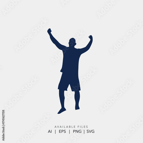 Victorious man arms raised silhouette vector, Simple black champion celebration logo