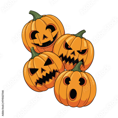 Halloween Jack-o’-lantern Vector Set with Various Expression
