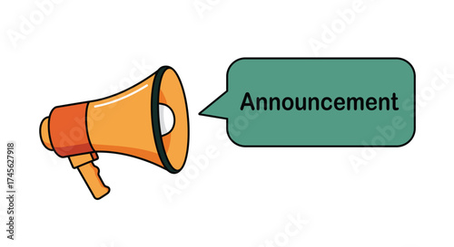 Illustration of a megaphone with an announcement bubble, conveying a message or important information.