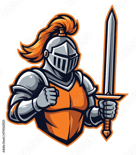Mighty knight in full armor holding a gleaming sword, ready for epic battles and heroic quests, embodying strength and valor