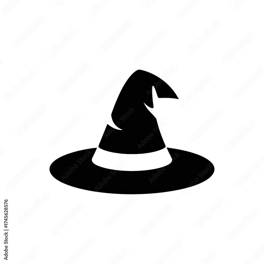 Fototapeta premium Witch hat icon simple cone with bent tip black silhouette vector png file