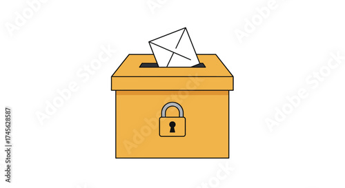 Illustration of a locked ballot box with a ballot being inserted.