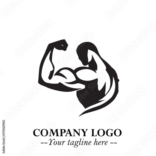 Arm Muscular Logo Symbol Black on White Background in Bold Strong Vector Design for Fitness Branding