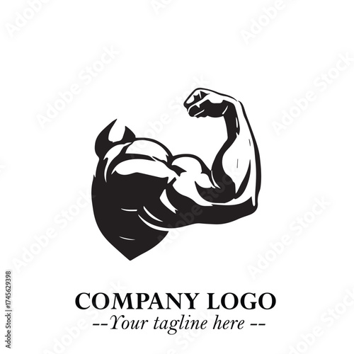 Arm Muscular Logo Symbol Black on White Background in Bold Strong Vector Design for Fitness Branding