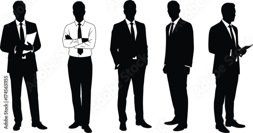 Businessmen Silhouettes in Formal Suits – Professional Poses, Corporate Identity, Office Culture, Leadership, Career, Strategy, Confidence, and Management Concept