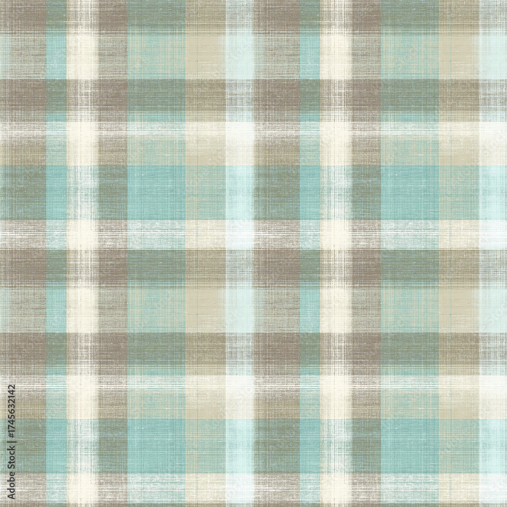 Fototapeta premium Checked fabric pattern in light blue and beige colors