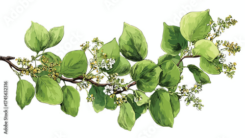 Lush Green Botanical Illustration with Vibrant Branch for Creative Projects