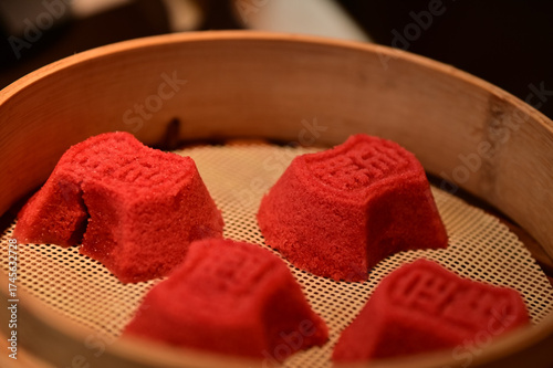 Close-up of Hangzhou Ding Sheng Gao, Victory Cake. Hangzhou snack, pastry. Chinese traditional cake, China Hangzhou cake. Chinese dessert. Pastry, dessert and sweet concept.