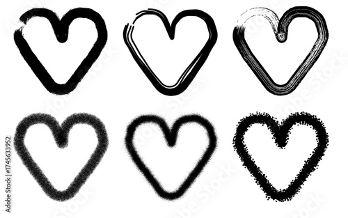 Grunge & Brush Stroke Heart Vector Set: Distressed, Spray Paint, and Hand-Drawn Outline Graphics