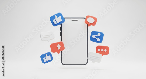 Smartphone surrounded by social media icons representing online communication