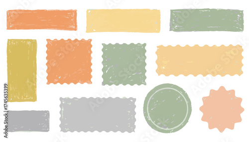 Colorful hand-drawn shapes offer versatile design elements for creative projects, adding a playful touch with unique textured style and aesthetic appeal