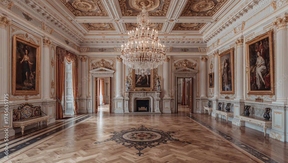 Fototapeta premium Elegant Luxurious Baroque Style Room with Grand Chandelier