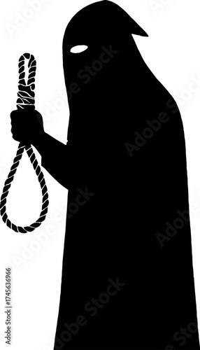 Silhouette of hangman with rope noose - gothic horror figure vector with white background 