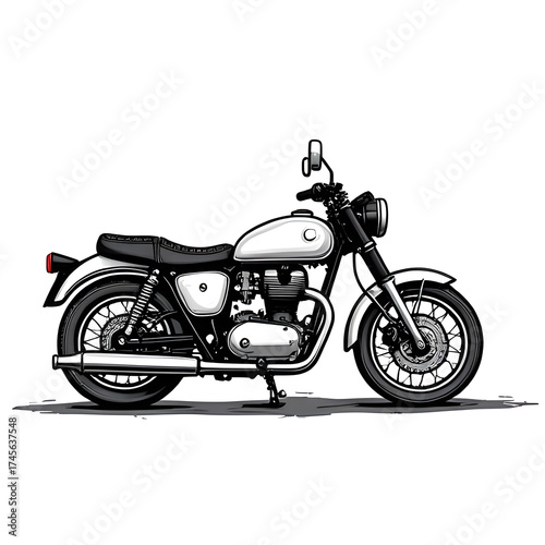 Vintage Motorcycle Silhouette. A image of a vintage motorcycle silhouette. Single layer black and white image grunge backdrop texture, watercolor painted mottledsilhouette. Single layer black and whit